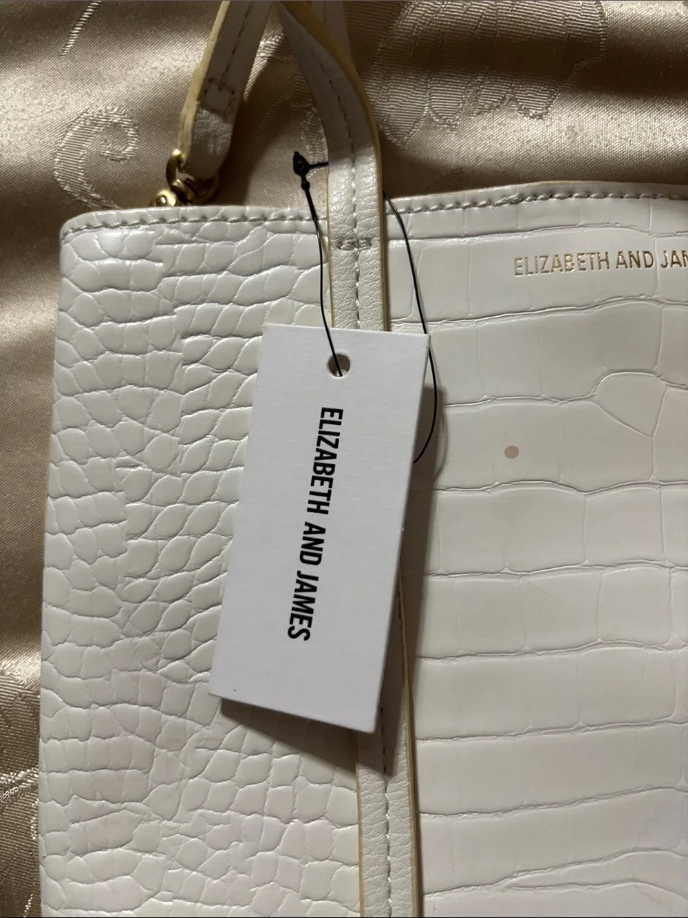 White Croc-Embossed Tote Bag with Removable Strap